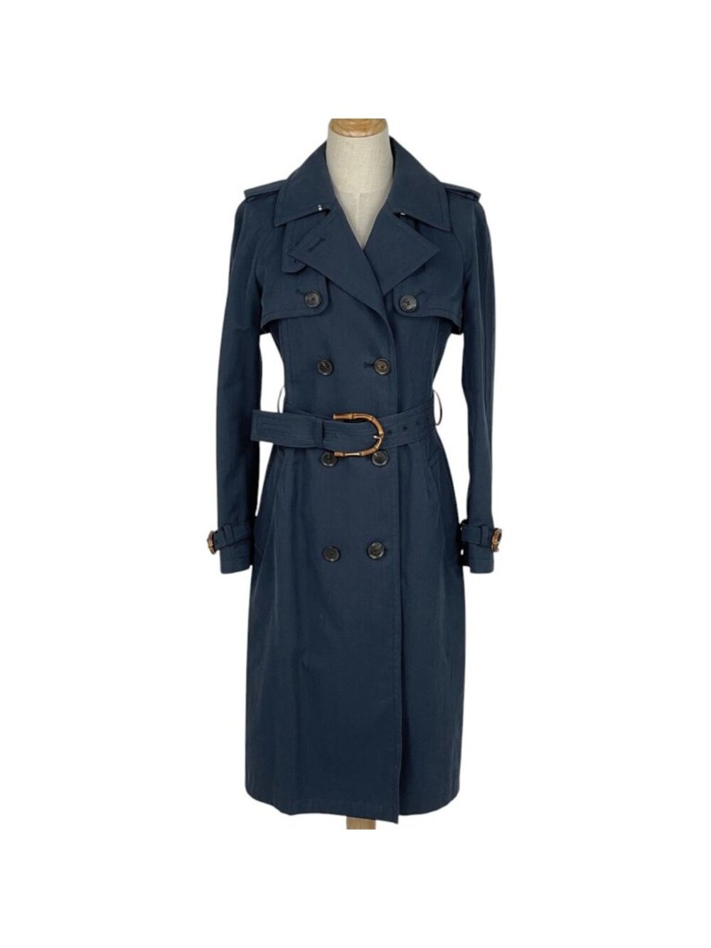 Gucci Bamboo Trench Coat Flora Cotton Navy